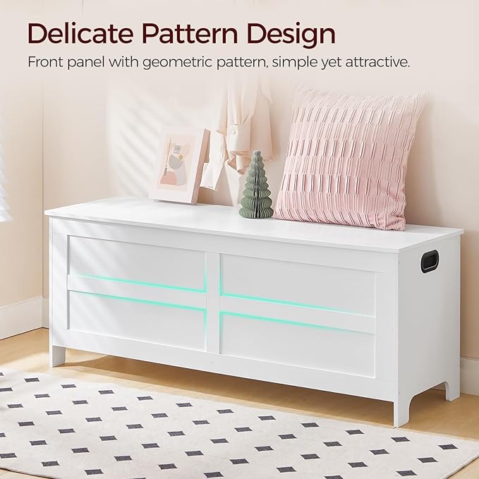 Storage Chest, 47.2” Large Toy Chest, Entryway Storage Trunk, Storage Bench with Safety Hinge, Entrance Bench for Living Room, Entrance, Bedroom, White SCWT48901