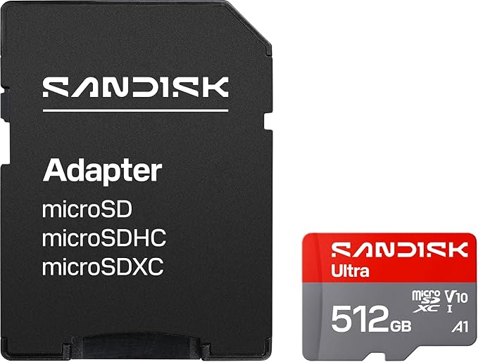 SANDISK 512GB Ultra microSD UHS-I Card - Up to 195MB/s Read Speed, Full HD Video, V10, U1, C10, A3 - SDSQUJQ-512G-GZ6MA
