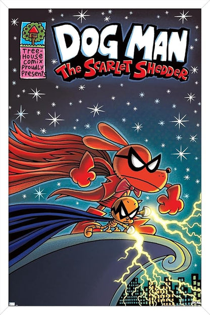 Dog Man - The Scarlet Shedder Wall Poster, 34L" x 22.4W", White Framed Version