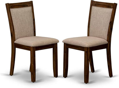 F3MZ7-50N-04 7-Pc Kitchen Table Set Includes a Pedestal Table and 6 Light Tan Polyester Dining Room Chairs with Padded Back - Antique Walnut