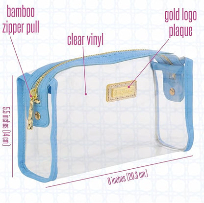 Lilly Pulitzer Clear Zipper Pouch, Cute Pencil Case for Adults, Travel Toiletry Bag, Small Pouch Bag for Supplies, Makeup or Toiletries (Frenchie Blue)