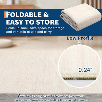 Hallway Runner Rug 2.5x8 Washable Non Slip Kitchen Runner Rugs Low Pile Modern Solid Color Living Room Rugs Minimalist Plain Entry Long Runners Boho Accent Solid Runner Rugs for Bedroom Nursery, Ivory