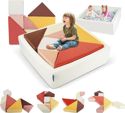 Kids Play Sofa, Tangram Square Puzzles Couch Furniture, Modular Kids Play Couchs Furniture, Puzzle Solving Couch Building Fort for Playroom Bedroom Boys Girls Teens, Dawn