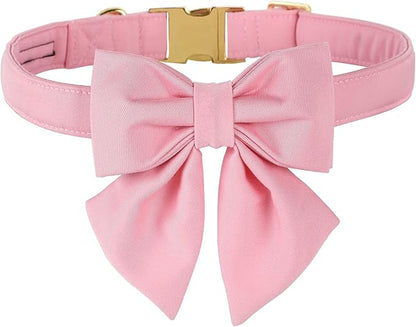 Maca Bates Cherry Pink Dog Collar with Cute Solid Sailor Bow Tie for Extra Large Girl Boy Dogs,Girly Adjustbale Durable Breakaway Soft Collars with Bowtie for Female Male Puppy,Pet with Metal Buckle