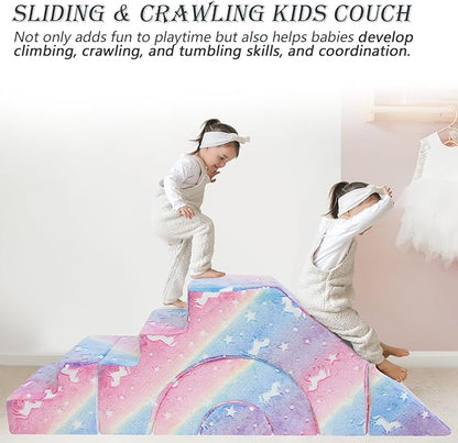 MeMoreCool Foam Climbing Toddler Couch, Modular Kids Sofa with Slide & Stair, Convertible Baby Couch for Playroom, Sectional Furniture for Crawling, Climbing, and Kids’ Play
