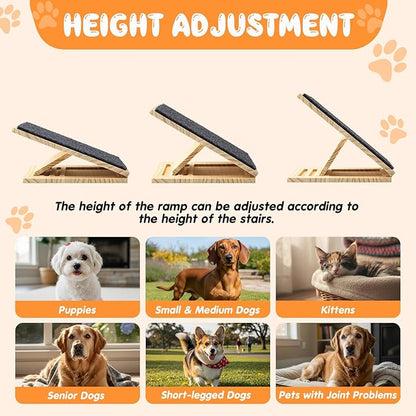 2 Packs Adjustable Slope Foldable Wooden Dog Ramp for Stairs, Anti-Slip Bump Dog Ramp for Stairs, No Installation Required, Small or Medium Cats, Step for Injured Pets (11.81 Inches/ 30 cm)