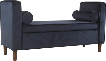 Homepop Home Decor | Upholstered Modern Storage Ottoman Bench with Pillows | Ottoman Bench with Storage for Living Room & Bedroom | Decorative Home Furniture (Dark Navy) Large