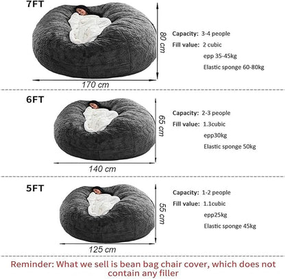 BCU Oversized Bean Bag Cover Comfy Beanbag Chair for Adults Without Filler Faux Fur Lazy Sofa Cover for Living Room Chairs, Multicolored, 5FT
