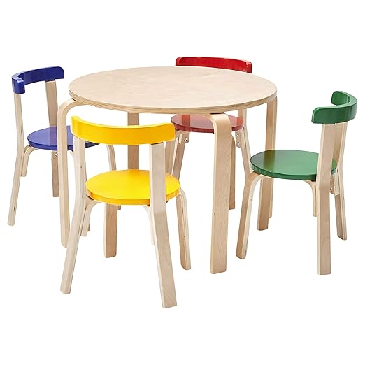 ECR4Kids Bentwood Table and Curved Back Chair Set, Kids Furniture, Assorted, 5-Piece