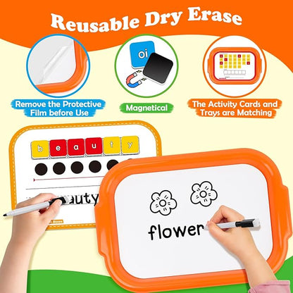 Phonics Magnetic Letter Tiles,6 Set Magnetic Letter Trays Word Work Study in Groups,Phonics Manipulatives Magnets for Kids Teaching Tiles,Phonemic Awareness,Science of Reading Classroom Must Haves