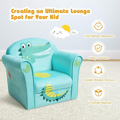 Costzon Kids Couch, Children's Sofa Armrest Chair with Pattern, Toddler Furniture w/Sturdy Wood Construction, Preschool, Lightweight Kids Couch Sofa Chair for Aged 1-5 Boys & Girls Gifts, Crocodile