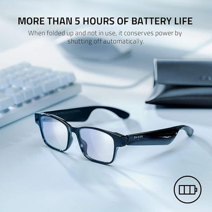 Razer Anzu Smart Glasses: Blue Light Filtering & Polarized Sunglass Lenses - Low Latency Audio - Built-in Mic & Speakers - Touch & Voice Assistant Compatible - 5hrs Battery - Round/Large