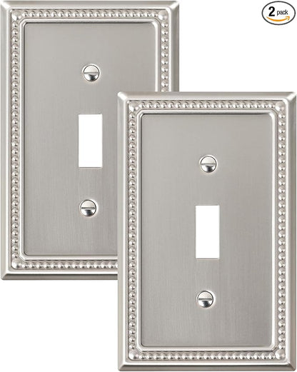 2-Pack Single Toggle Light Switch Cover Plate, Pearls Decorative Switch Plate Covers, Brushed Nickel 1 Gang Metal Wall Plate