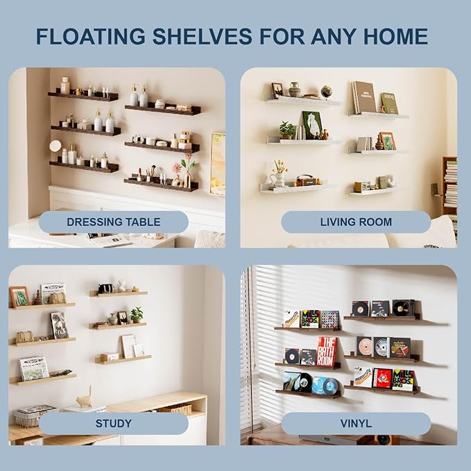 Wall Shelves for Living Room, Nursery Book Shelves White Bathroom Shelves Over Toilet Floating Shelves for Wall, Modern Wood Storage for Bedroom, Kid's Room, Kitchen, 24inch, Set of 6