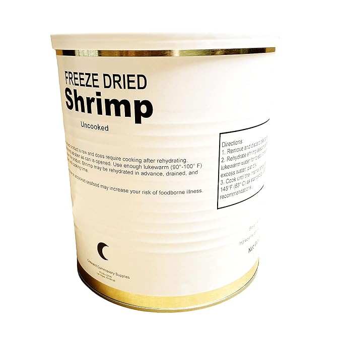 Freeze Dried Canned Uncooked Peeled Shrimp | Jarred and Packed Long Term Food Storage (25+ years shelf life) Emergency Food Supply | Backpacking & Camping | Easy Prep Survival Food 10 Size Cans