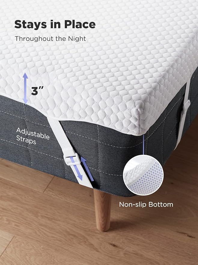 PERLECARE 3 Inch Mattress Topper Twin XL - Gel Memory Foam for Pressure Relief, Premium Soft Cooling Sleep, Non-Slip Design with Removable & Washable Cover, CertiPUR-US Certified