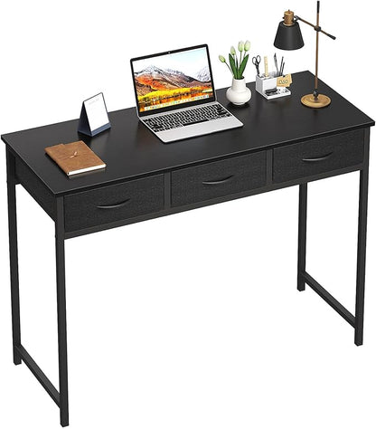 WOHOMO Computer Desk with Drawers, 39.3 Inch Bedroom Desk with Storage, Home Office Desk for Room Spaces, Modern Work Writing Study Tables, Black