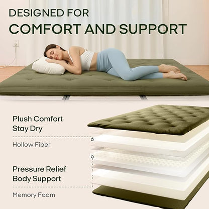 ZonLi Japanese Floor Futon Mattress Twin Size 75"x 39", 100% Cotton Cover 2.5'' Thicken Tatami Mattress, Foldable Sleeping Pad, Portable Dormitory Tatami Mat, Roll Up Floor Lounger Bed for Adult