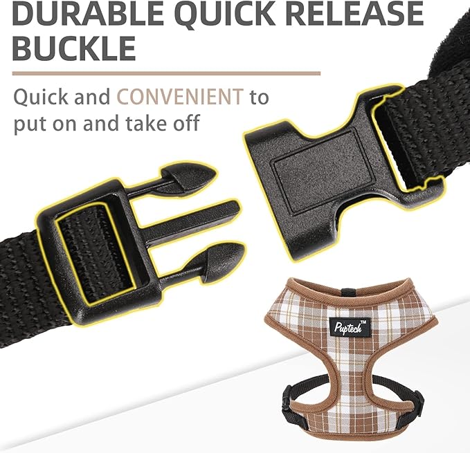 PUPTECK Soft Mesh Dog Harness and Leash Set Pet Puppy Cat Comfort Padded Vest No Pull Harnesses, Brown, L