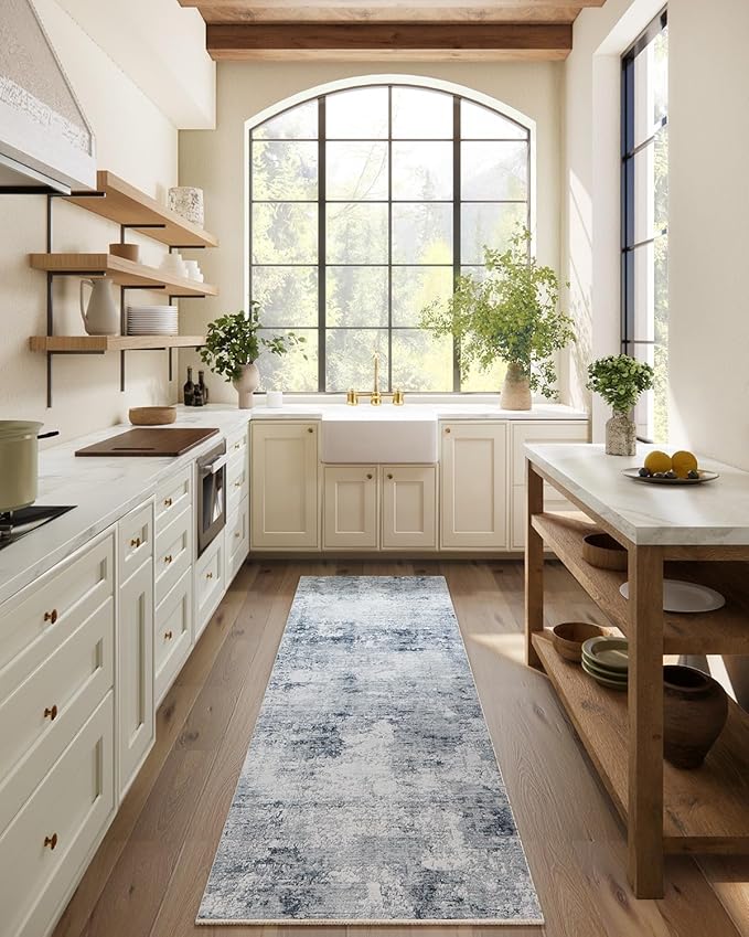 Machine Washable Hallways Runner Rug: 2'x 10' Runner Rug Stain Resistant Abstract Non Slip Floor Rug with Rubber Backing Non Shedding Soft Carpet Runners for Kitchen Indoor Entryway Bedroom Farmhouse
