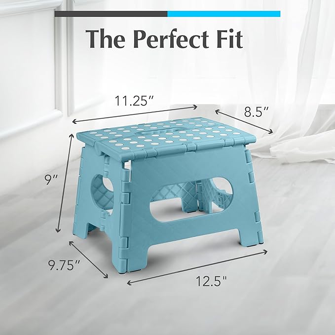 Handy Laundry - Folding Step Stool - Sturdy Enough Collapsible Stool to Support Adults and Safe Enough for Kids - Opens Easy with One Flip - Great for Kitchen, Bathroom or Bedroom (Teal - 9 Inch)