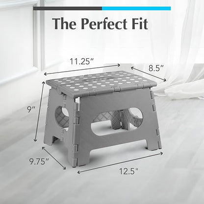 Handy Laundry Folding Lightweight Step Stool - Sturdy Enough to Support Adults and Safe Enough for Kids - Opens Easy with One Flip - Great for Kitchen, Bathroom or Bedroom (Grey | 2-Pack)