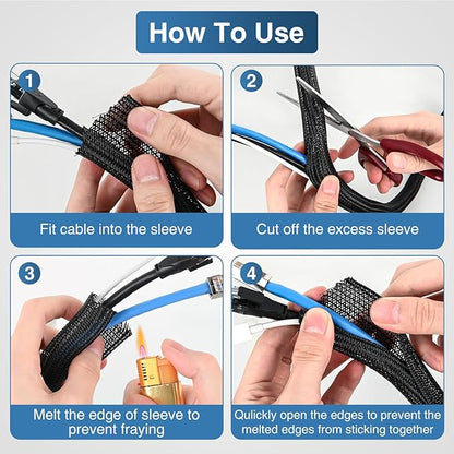 Nilight Cable Sleeve, 10ft-1/2inch Cord Management Sleeves, Braided Sleeving, Split Self Wrapping Wire Loom for Computer Electrical Automotive Harness Protector Organizer, Black