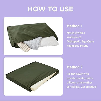 LE SURE Waterproof Dog Bed Cover Replacement Washable - Medium Size for Pet Mat 30x20x3 Inches, Green