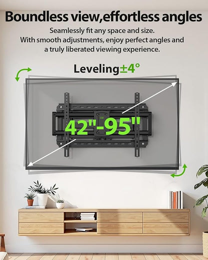 USX MOUNT Full Motion TV Wall Mount for Large TVs 42-95 Inch up to 150 lbs, Wall Mount TV Bracket with Swivel and Tilt, Fits 16",18", 24" Wood Studs, Max VESA 600x400mm Fit 65+ 75+ 85 86 90 TVs XML025