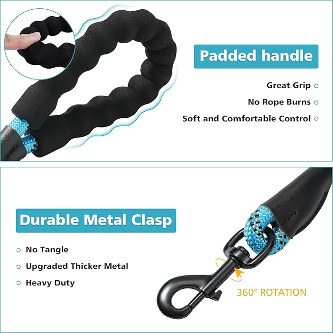 Rttochfy Rope Dog Leash 2/4/5/6/8/10 FT with Comfortable Padded Handle and Highly Reflective Threads for Small Medium and Large Dogs Heavy Duty (1/2"-6 FT, Red)