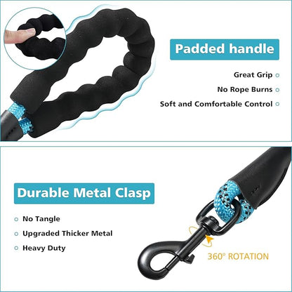 Rttochfy Rope Dog Leash 2/4/5/6/8/10 FT with Comfortable Padded Handle and Highly Reflective Threads for Small Medium and Large Dogs Heavy Duty (1/2"-6 FT, Blue)