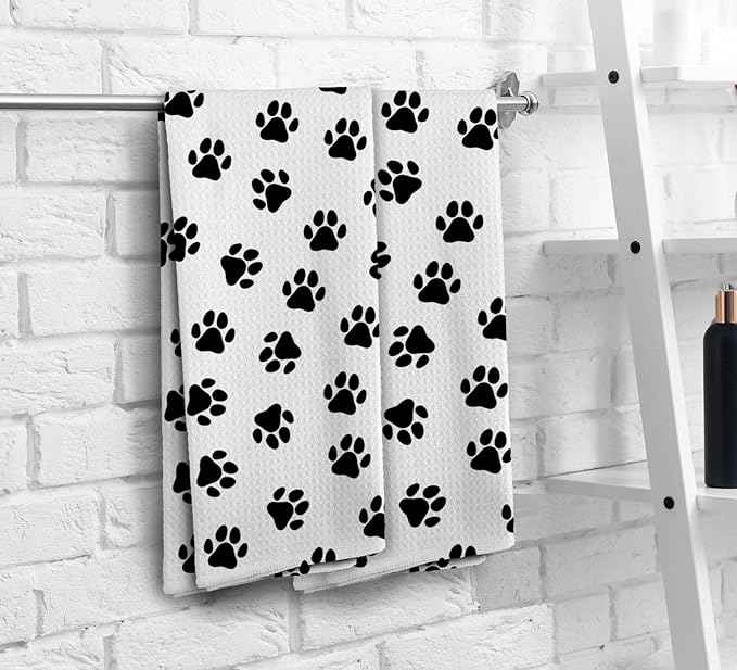 Dog Paws Towel, Dogs Paw Kitchen Towels and Dishcloths Set of 2, Cute Dogs Decor Kitchen Hand Towels Decorative, Dog Lovers Gifts for Women Man, 16×24 Inches