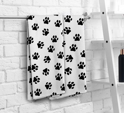 Dog Paws Towel, Dogs Paw Kitchen Towels and Dishcloths Set of 2, Cute Dogs Decor Kitchen Hand Towels Decorative, Dog Lovers Gifts for Women Man, 16×24 Inches