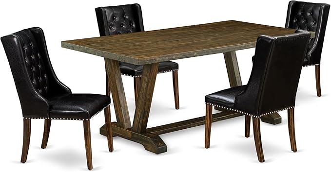 East West Furniture V777FO749-5 5 Piece Kitchen Table Set for 4 Includes a Rectangle Dining Room Table with V-Legs and 4 Black Faux Leather Upholstered Chairs, 40x72 Inch, Multi-Color