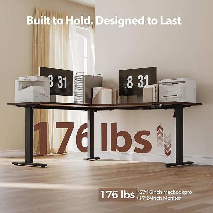 Agilestic 75 Inch L Shaped Standing Desk Adjustable Height, Corner Standing Desk, Sit Stand Up Computer Table, Splice Board, Dark Walnut