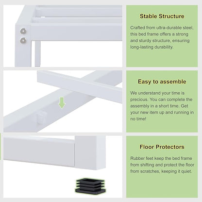 EMODA 12 Inch California King Bed Frame, Metal Platform White Bed Frame No Box Spring Needed, Heavy Duty Steel Slats Support, Easy Assembly, Noise Free