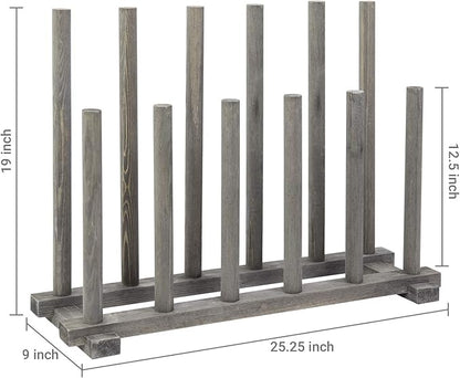 MyGift Vintage Weathered Gray Solid Wood Floor Standing Boot Holder Rack, Wooden Entryway Shoe Storage Organizer Stand Holds 6 Pairs of Tall and Short Boots