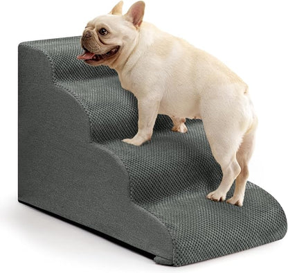 Dog Steps for Bed and Couch,4-Step Dog Stairs and Ramp for Small Dogs & Cats,Indoor Anti-Slip Pet Stairs for Old Cats and Puppy,Grey