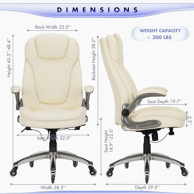 Executive Office Chair-Ergonomic Computer Desk Chair, High Back Leather Chair Swivel Home Office Chair with Upgraded Casters-Ivory, Set of 2