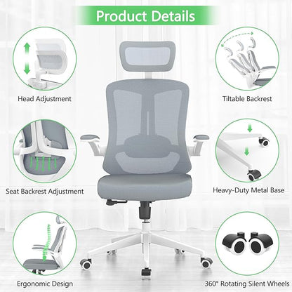 Mesh Office Executive Chair High Back Adjustable Home Desk Chair, Swivel Computer Managerial Chair with Lumbar Support (Grey)