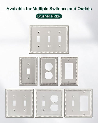6-Pack Decorator Outlet Cover Plate, Decorative Switch Plates and Outlet Covers, Brushed Nickel Metal Wall Plates for Electrical Outlets, Receptacle, GFCI Outlet, Dimmer Switch