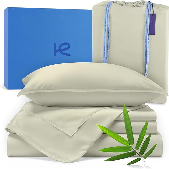 Kickoff Viscose Bamboo Sheets Queen Size 4-pc 100% Organic Bamboo Viscose Bed Cooling Sheets Queen Size Set Cool Bedding for hot Sleepers Sheet, Flat, Fitted, Pillowcases (Soft Sage, Q)