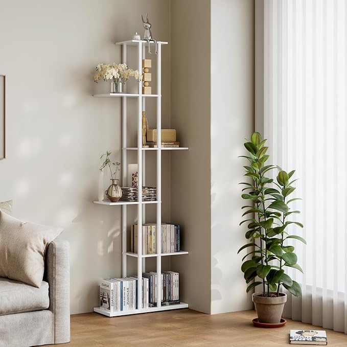 Bookshelf，Small Bookcase for Small Space，6-Tier Bookshelf for Living Room, Home Office, Study，9.45 x 20.8 x 62.2 Inches,White