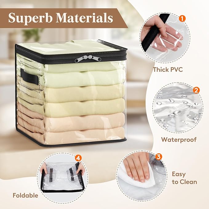 Lifewit 4 Pack Clear Clothes Storage Bags, 11 Inch Clear Cube Storage Bins, 18L Vinyl Foldable Moving Bags with Zipper, Storage Container for Sweater Sheets Yarns