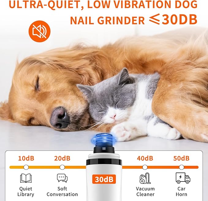 2026 Upgraded Silent Dog Nail Grinder, 3-Speed Powerful Electric Pet Nail Trimmer, Indoor cat Nail Trimmer,Rechargeable with 2 LED Lights/Grinding Wheels for Small, Medium, and Large Dogs and Cats