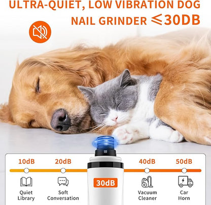 2026 Upgraded Silent Dog Nail Grinder, 3-Speed Powerful Electric Pet Nail Trimmer, Indoor cat Nail Trimmer,Rechargeable with 2 LED Lights/Grinding Wheels for Small, Medium, and Large Dogs and Cats