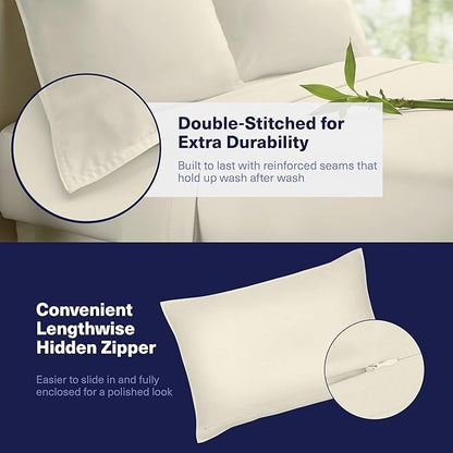 Kickoff Viscose Bamboo Sheets King Size 4-pc 100% Organic Bamboo Viscose Bed Cooling Sheets King Size Set Cool Bedding for hot Sleepers Sheet, Flat, Fitted, Pillowcases (Buttercream,K)