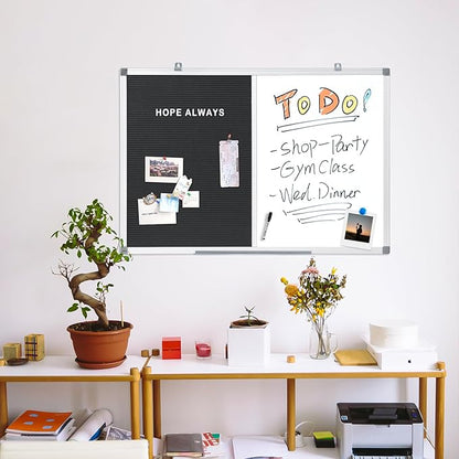 S SWANCROWN Felt Board White Board Combo/Letter Board/Dry Erase Whiteboard for Office, Classroom Home, Black, 24x18 Inch