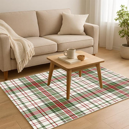 Muddy Mat짰 Plaid 5x7 Washable Area Rugs for Living Room, Bedroom & Dining Room ??Modern Soft Low Pile Non Slip Carpet ??Pet Friendly Waterproof Foldable Rugs for Home