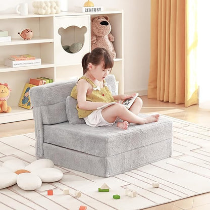 Folding Sofa Bed Floor Mattress for Kids with Pillow, Toddler Washable Folding Floor Nap Mat for Sleeping Daycare, Child Fold Up Sofa Futon Chair Bed with Storage Bag for Girls and Boys